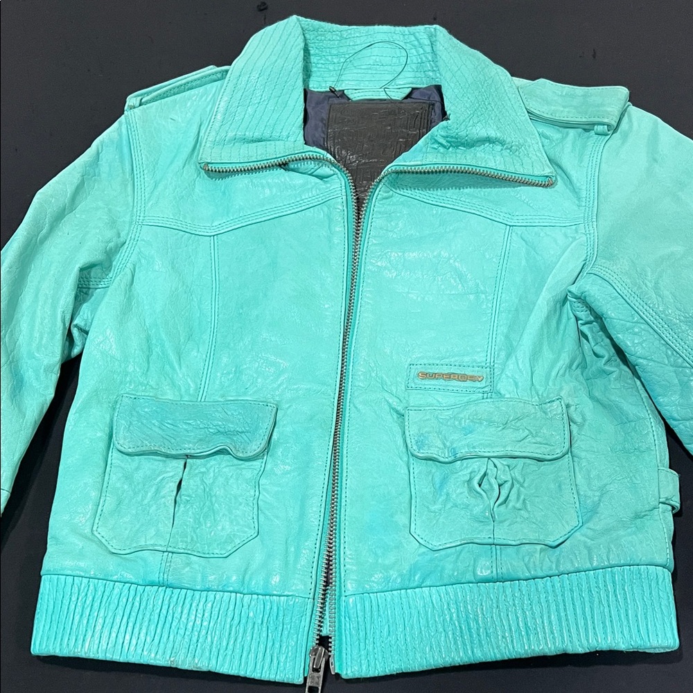 Superdry women’s Aquamar leather Jacket NWT